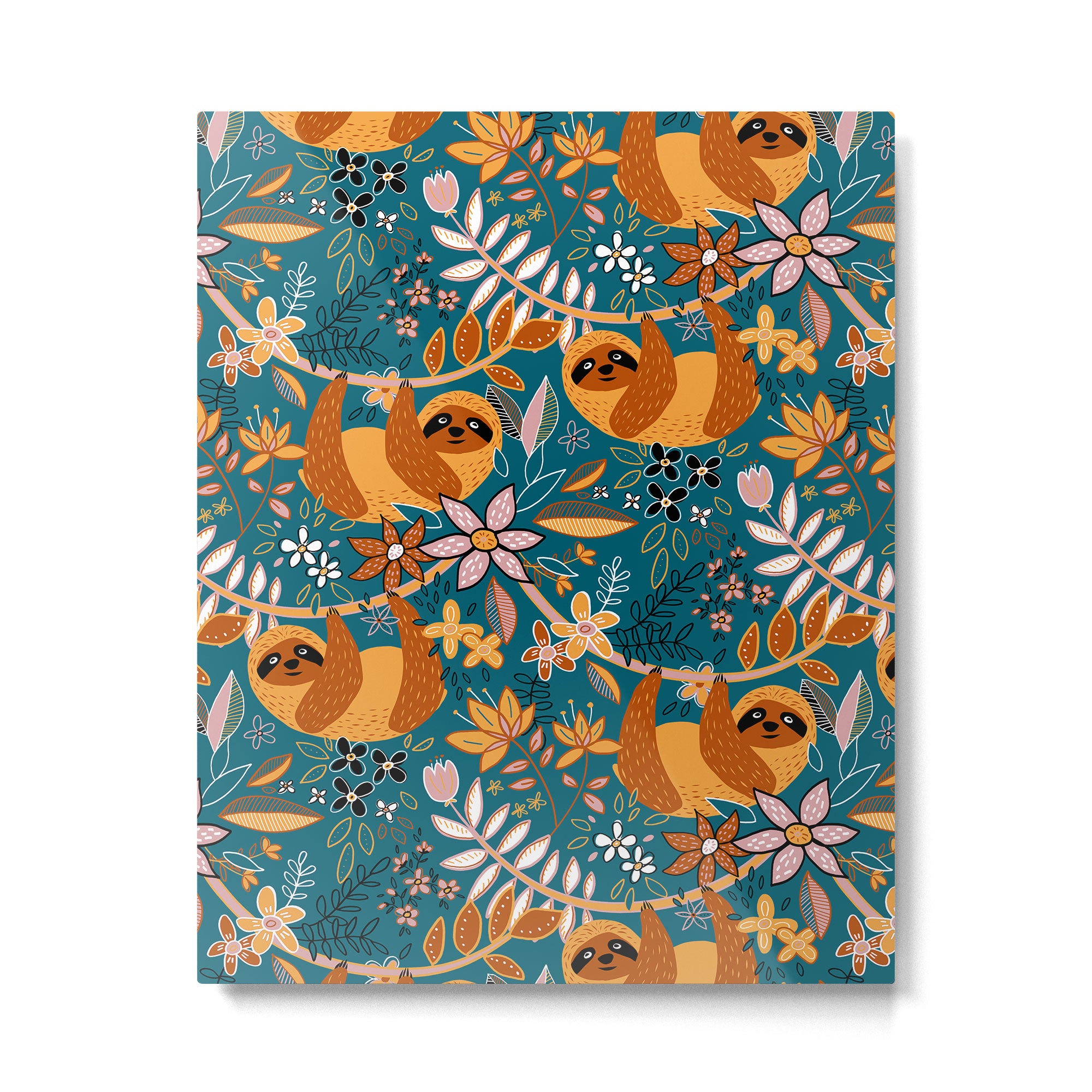 Happy Boho Sloth Floral Metal Print Gallery Image 4