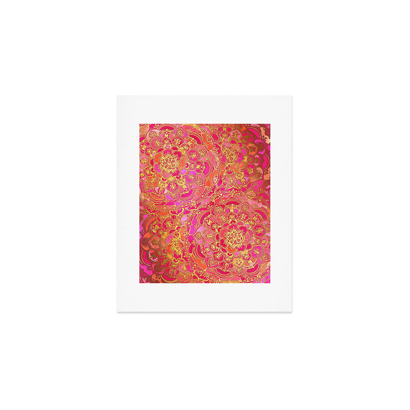 Hot Pink and Gold Baroque Floral Pattern Art Print Gallery Image 1