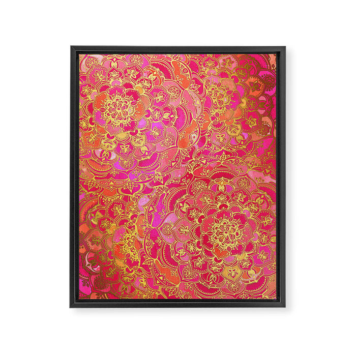 Hot Pink and Gold Baroque Floral Pattern Framed Canvas Print Gallery Image 1