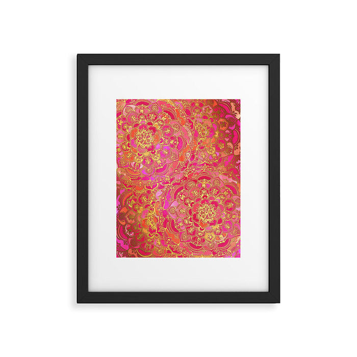 Hot Pink and Gold Baroque Floral Pattern Framed Art Print Gallery Image 1