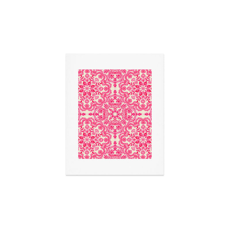 Hot Pink & Soft Cream Folk Art Pattern Art Print Gallery Image 1
