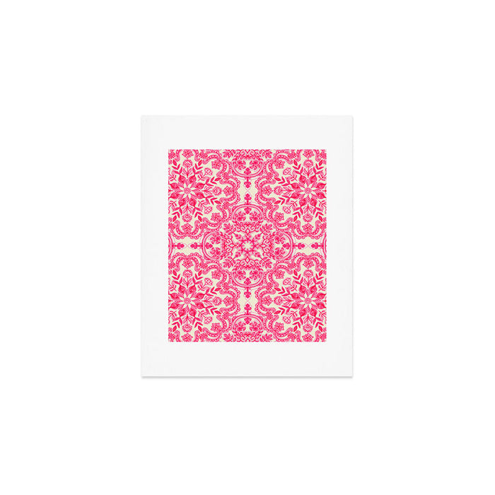 Hot Pink & Soft Cream Folk Art Pattern Art Print Gallery Image 1