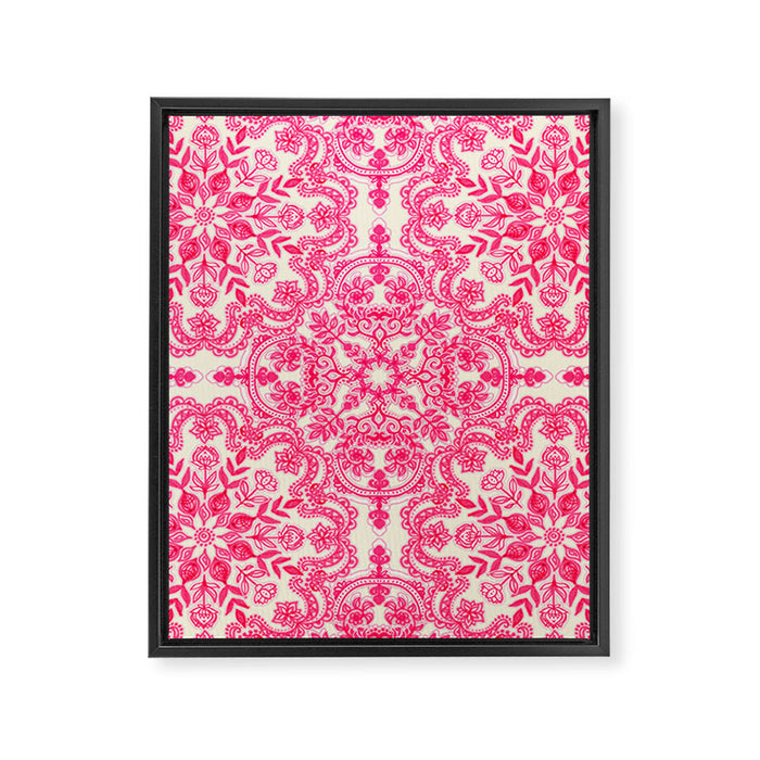 Hot Pink & Soft Cream Folk Art Pattern Framed Canvas Print Gallery Image 1
