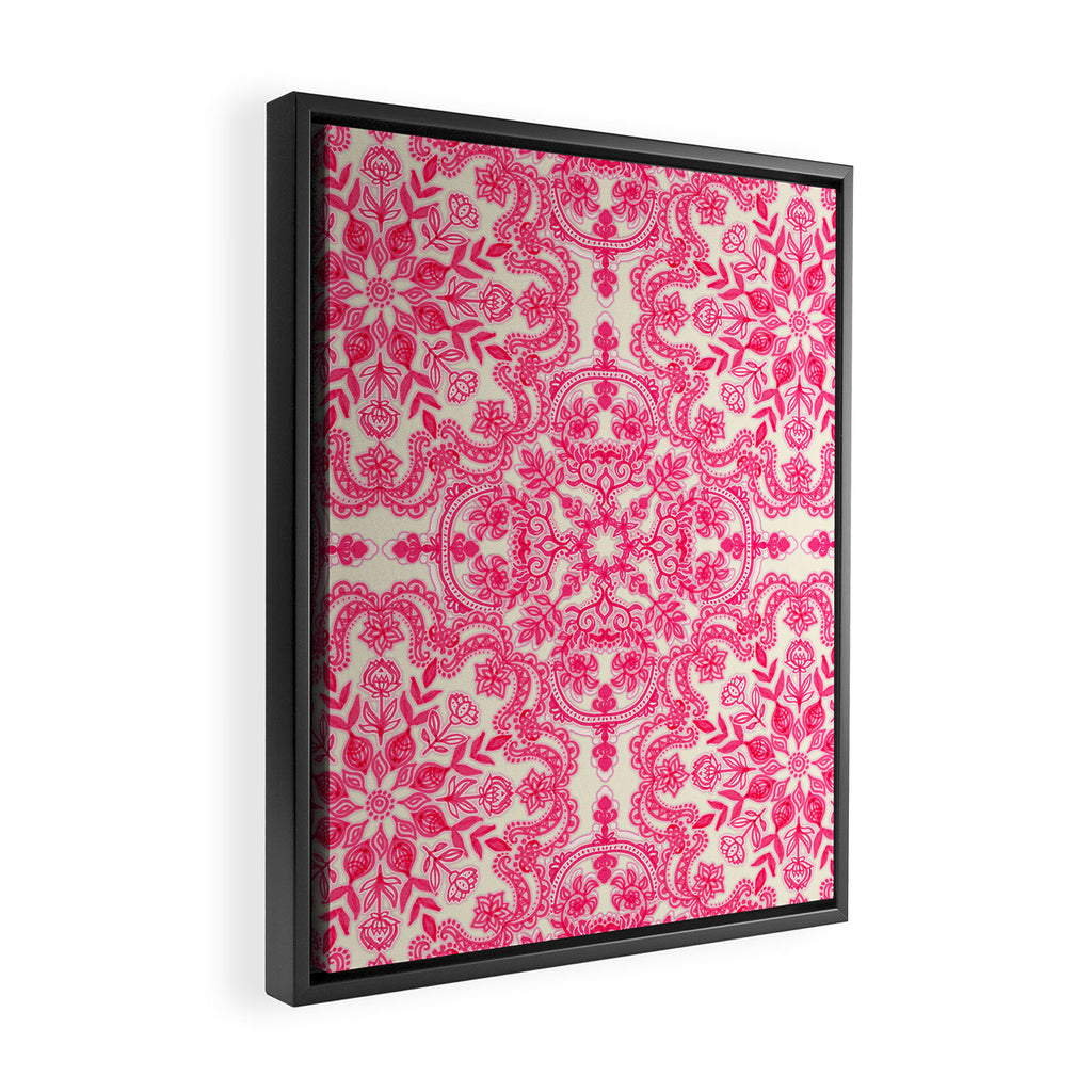 Hot Pink & Soft Cream Folk Art Pattern Framed Canvas Print Gallery Image 2