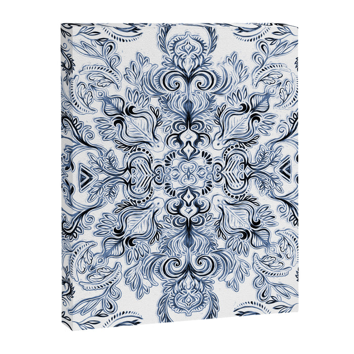 Indigo, Navy Blue and White Calligraphy Doodle Pattern Canvas Print Gallery Image 1