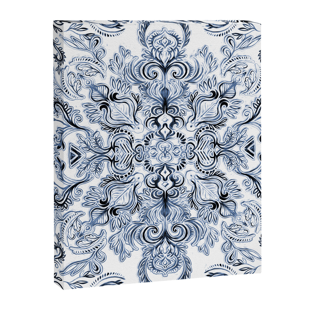 Indigo, Navy Blue and White Calligraphy Doodle Pattern Canvas Print Gallery Image 8