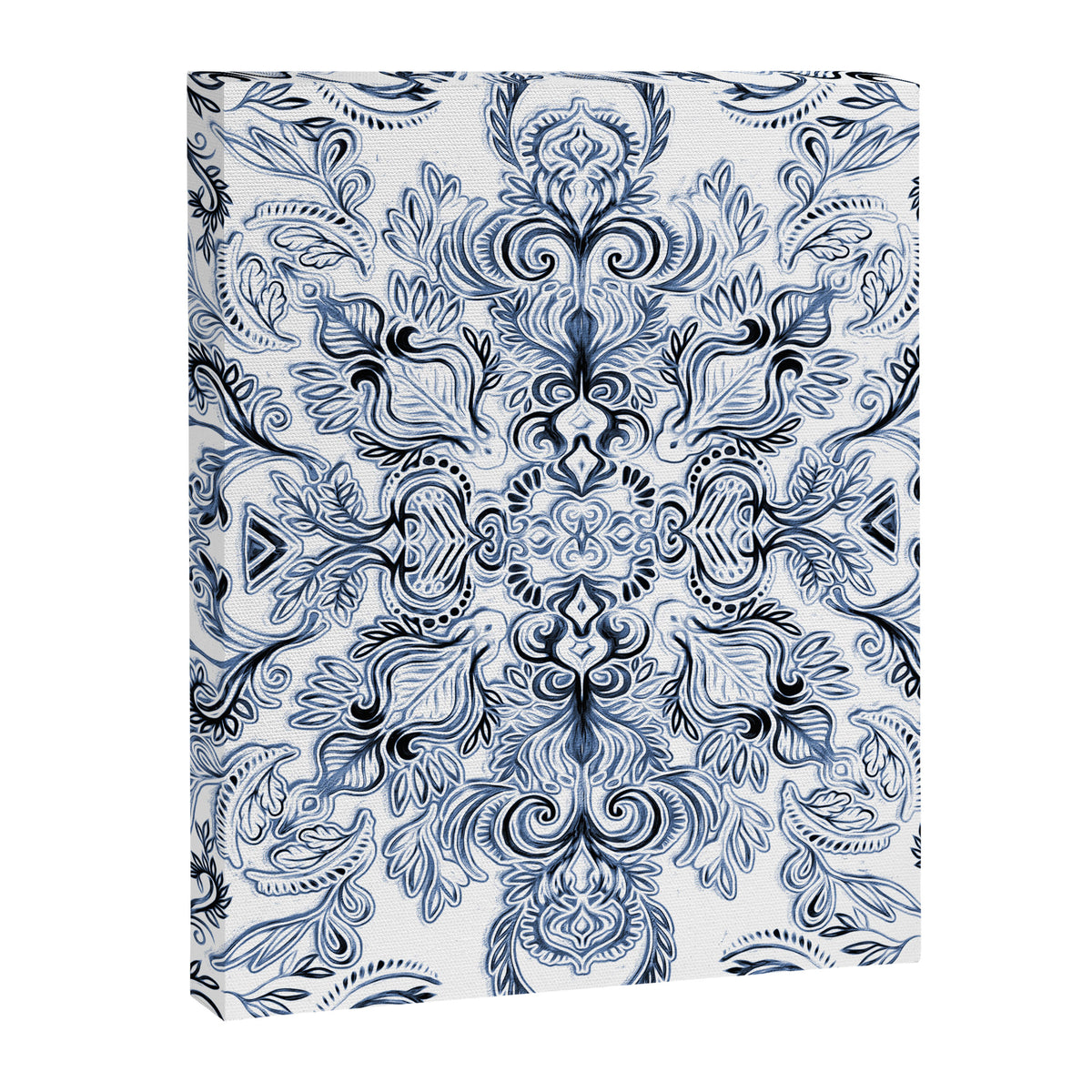 Indigo, Navy Blue and White Calligraphy Doodle Pattern Canvas Print Gallery Image 8