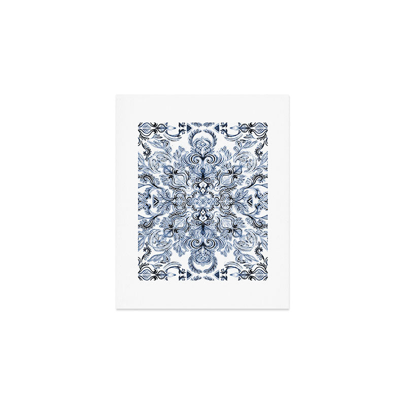 Indigo, Navy Blue and White Calligraphy Doodle Pattern Art Print Gallery Image 1