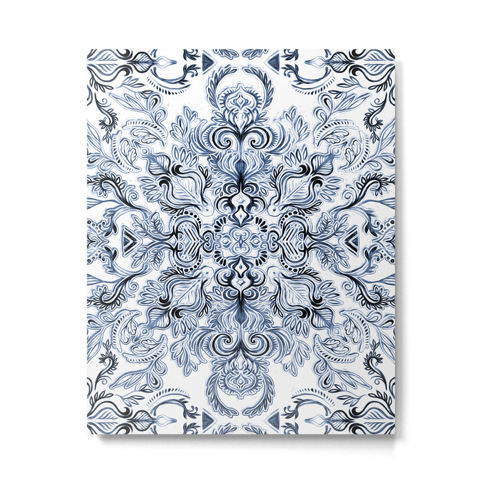 Indigo, Navy Blue and White Calligraphy Doodle Pattern Metal Print Gallery Image 1