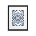 Indigo, Navy Blue and White Calligraphy Doodle Pattern Framed Art Print Gallery Image 6