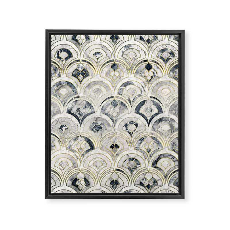 Monochrome Art Deco Marble Tiles Framed Canvas Print Gallery Image 6