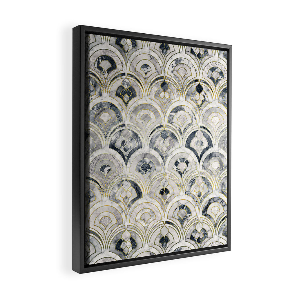 Monochrome Art Deco Marble Tiles Framed Canvas Print Gallery Image 2