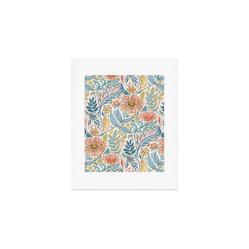 Soft Peach and Blue Art Nouveau Floral Art Print Gallery Image 1