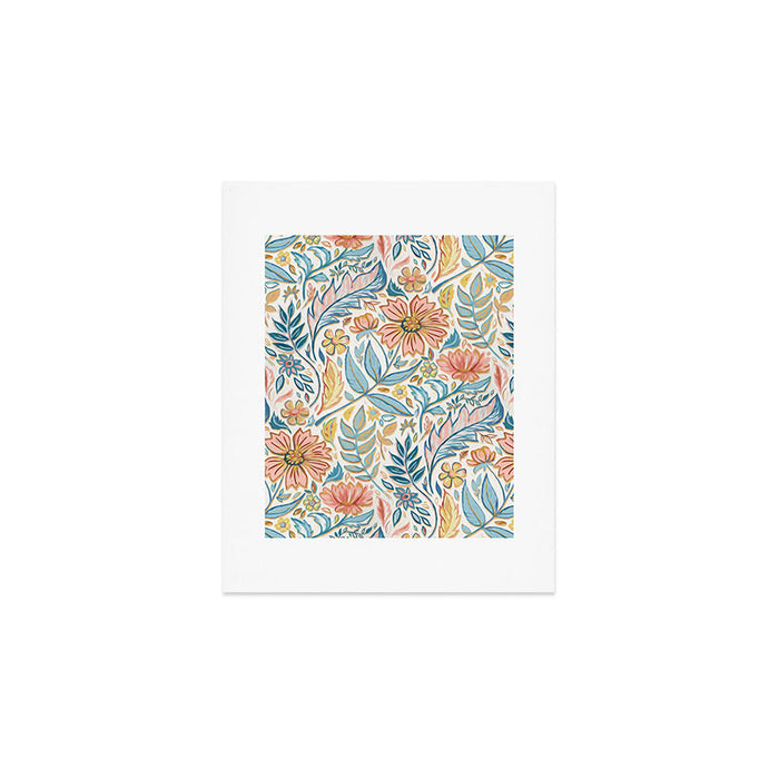 Soft Peach and Blue Art Nouveau Floral Art Print Gallery Image 1