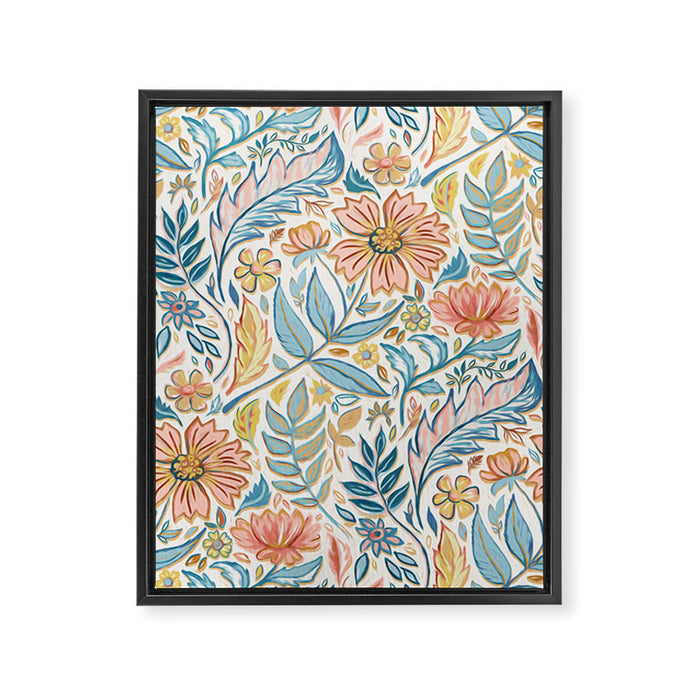 Soft Peach and Blue Art Nouveau Floral Framed Canvas Print Gallery Image 1