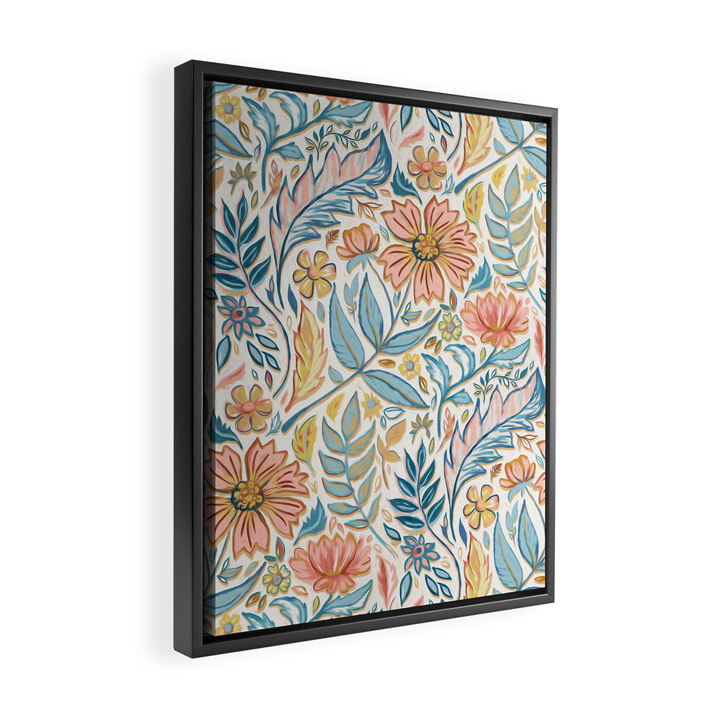 Soft Peach and Blue Art Nouveau Floral Framed Canvas Print Gallery Image 2
