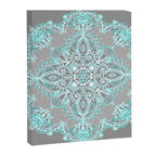 Teal and Aqua Lace Mandala on Grey Canvas Print Gallery Image 8
