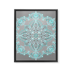 Teal and Aqua Lace Mandala on Grey Framed Canvas Print Gallery Image 8