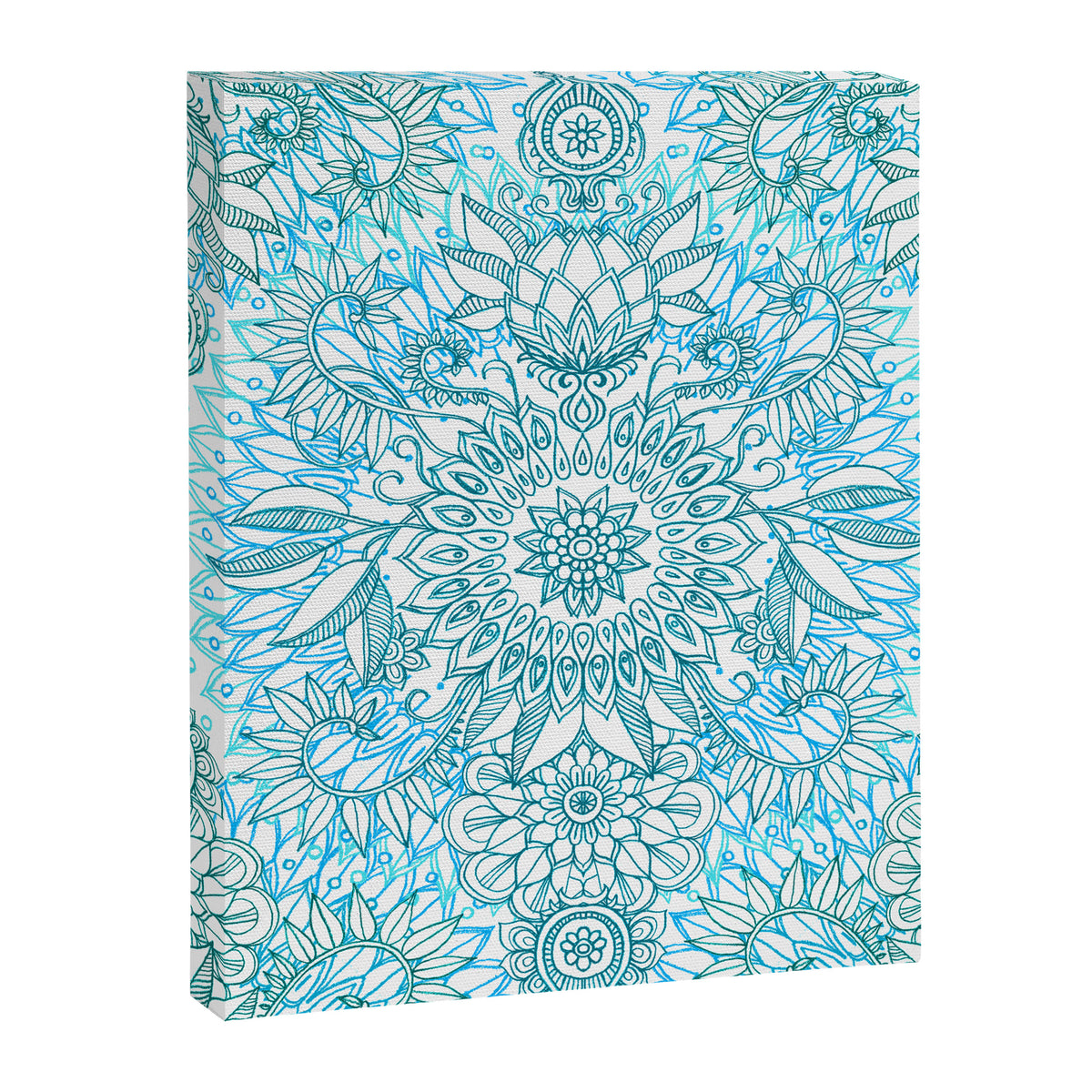 Turquoise Blue, Teal & White Protea Doodle Pattern Canvas Print Gallery Image 6