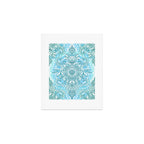 Turquoise Blue, Teal & White Protea Doodle Pattern Art Print Gallery Image 1