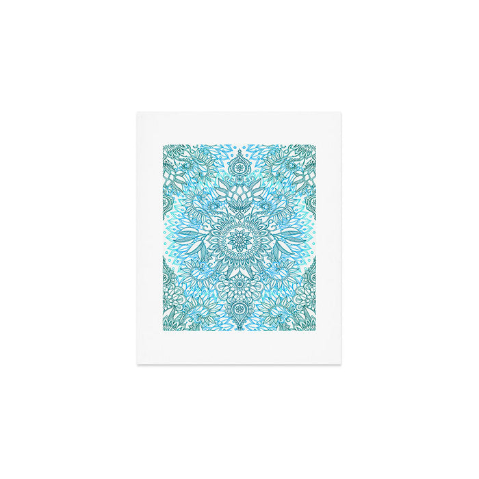 Turquoise Blue, Teal & White Protea Doodle Pattern Art Print Gallery Image 1