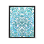Turquoise Blue, Teal & White Protea Doodle Pattern Framed Canvas Print Gallery Image 6