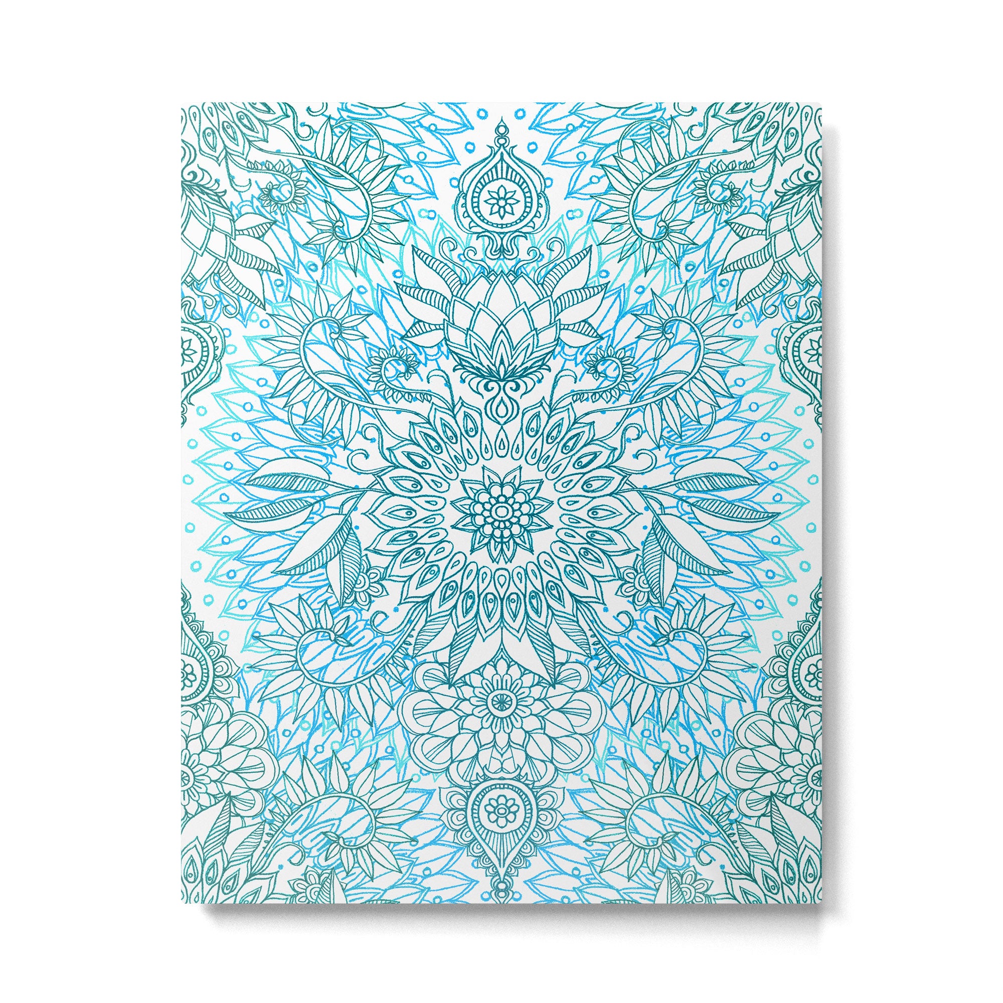 Turquoise Blue, Teal & White Protea Doodle Pattern Metal Print Gallery Image 4