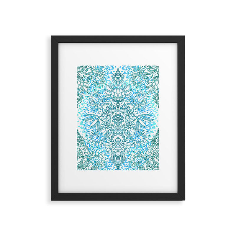 Turquoise Blue, Teal & White Protea Doodle Pattern Framed Art Print Gallery Image 4