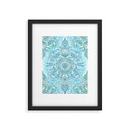 Turquoise Blue, Teal & White Protea Doodle Pattern Framed Art Print Gallery Image 4