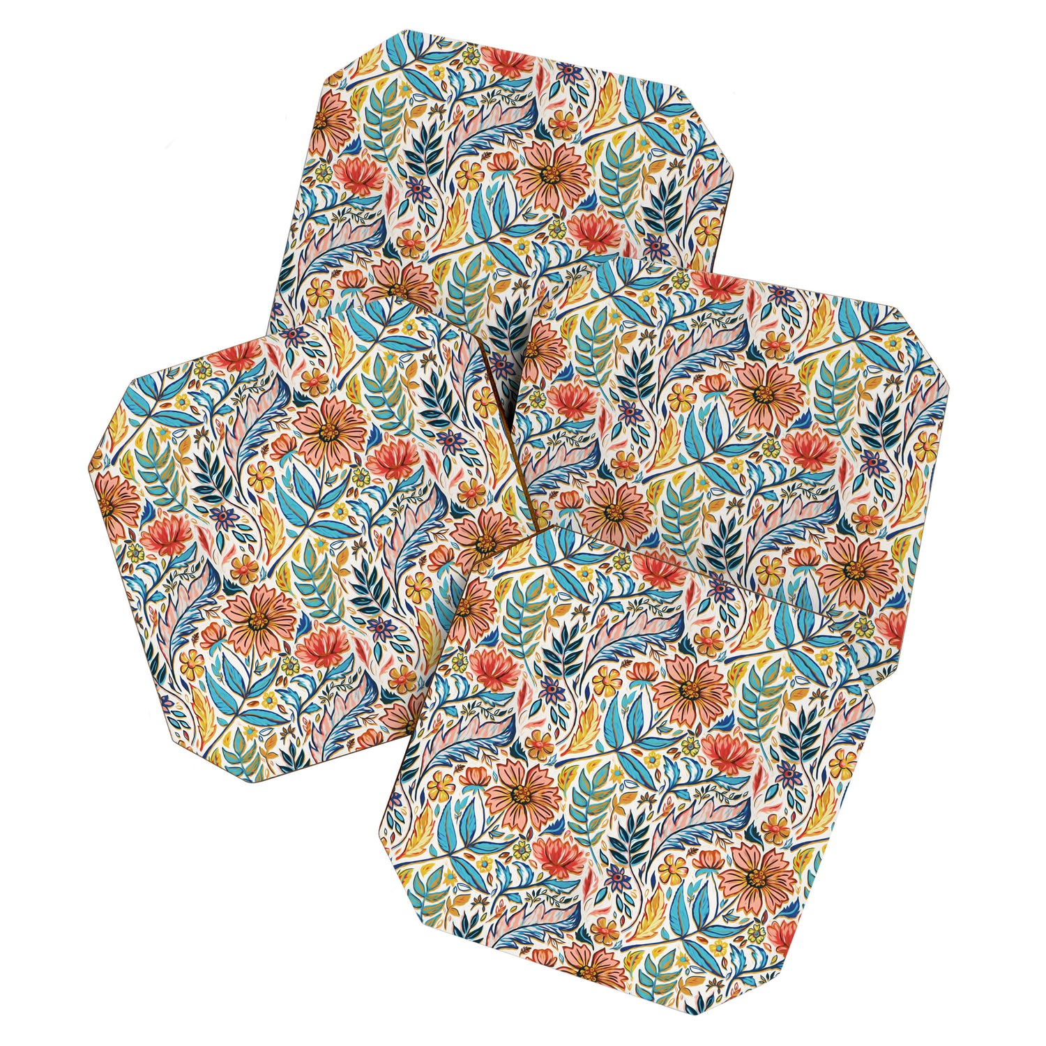 Vivid Colorful Art Nouveau Floral Coaster Gallery Image 1