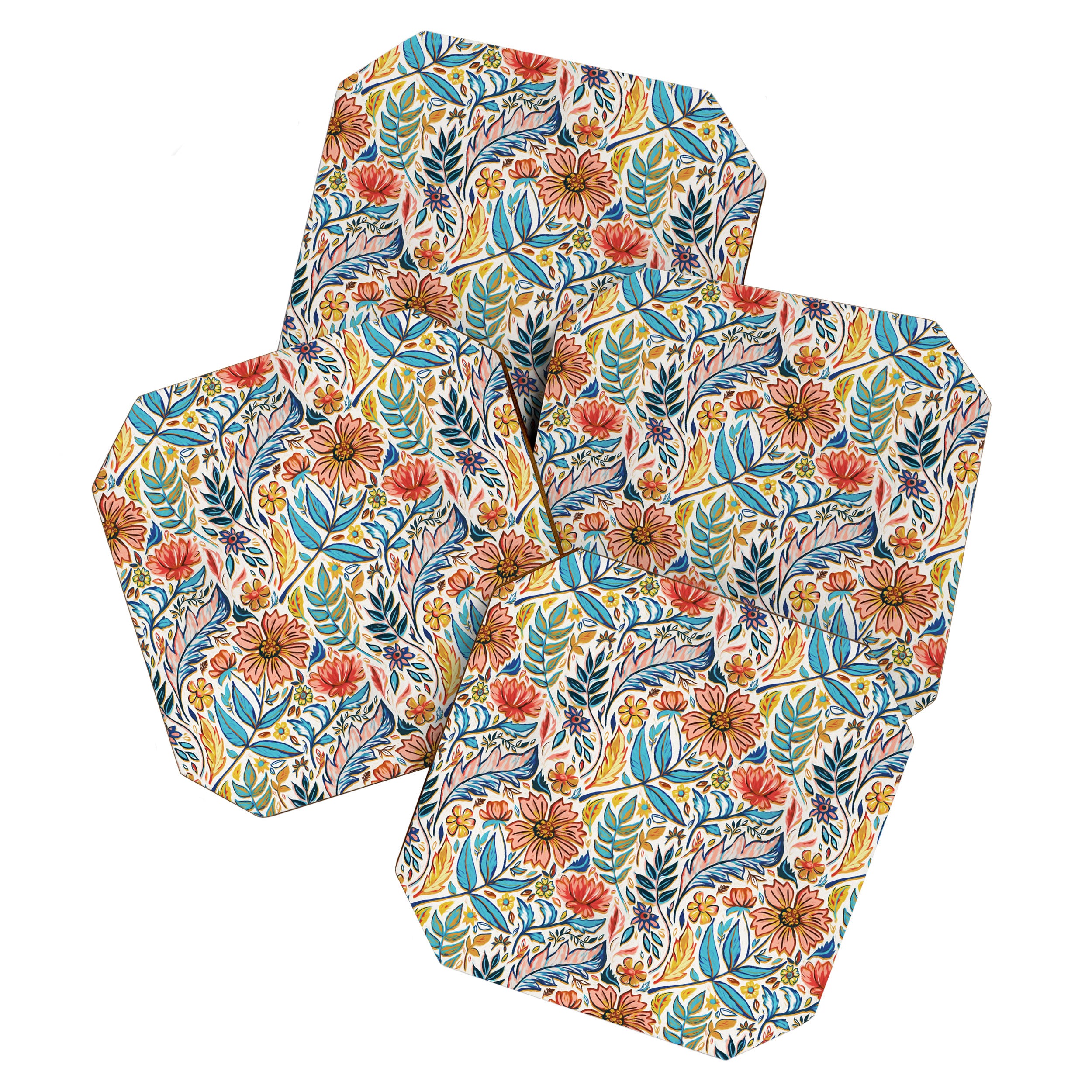 Vivid Colorful Art Nouveau Floral Coaster Gallery Image 1