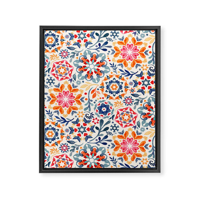 Watercolor Kaleidoscope Floral - desaturated Framed Canvas Print Gallery Image 1