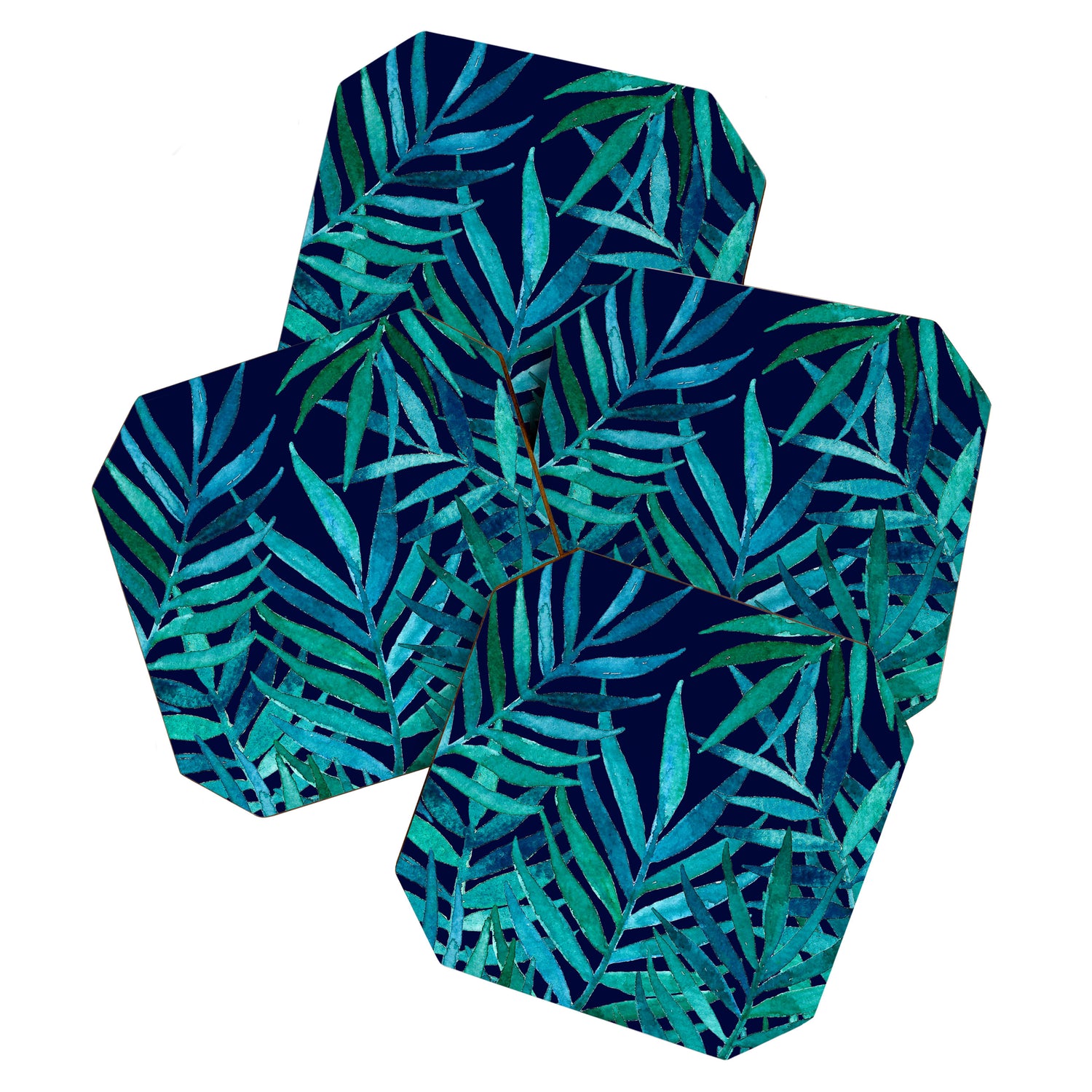 Watercolor Palm Leaves on Navy Coaster Gallery Image 1