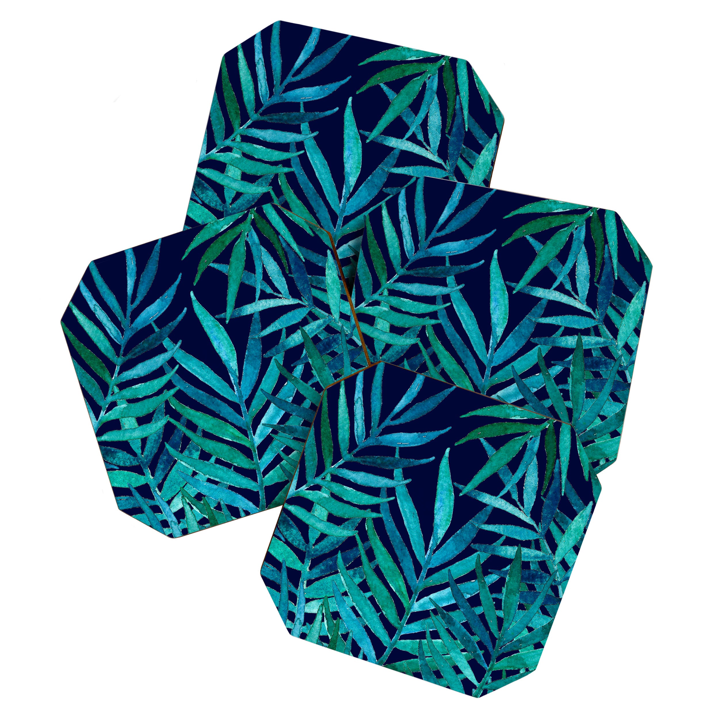 Watercolor Palm Leaves on Navy Coaster Gallery Image 1