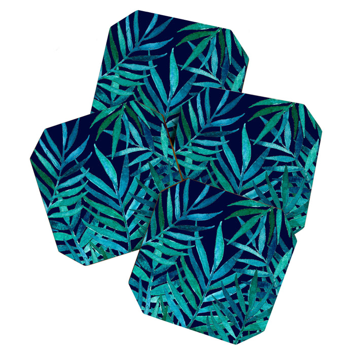 Watercolor Palm Leaves on Navy Coaster Gallery Image 1