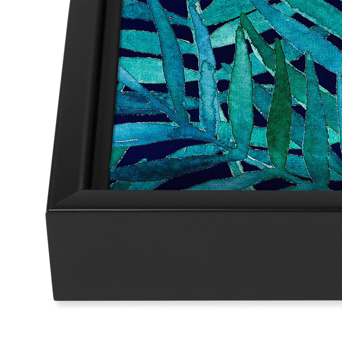 Watercolor Palm Leaves on Navy Framed Canvas Print Gallery Image 3