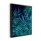 Watercolor Palm Leaves on Navy Framed Canvas Print Gallery Image 2