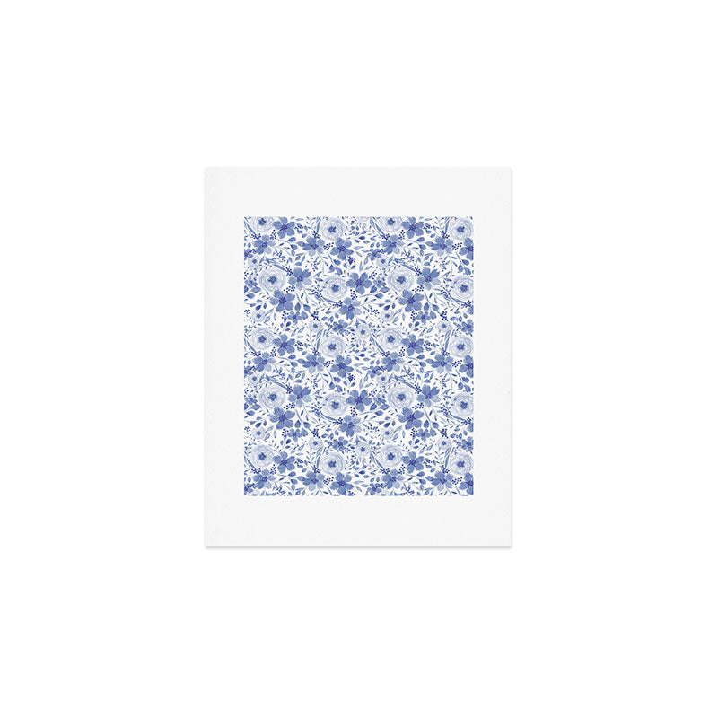 Blue and White Watercolor Florals Art Print Gallery Image 1