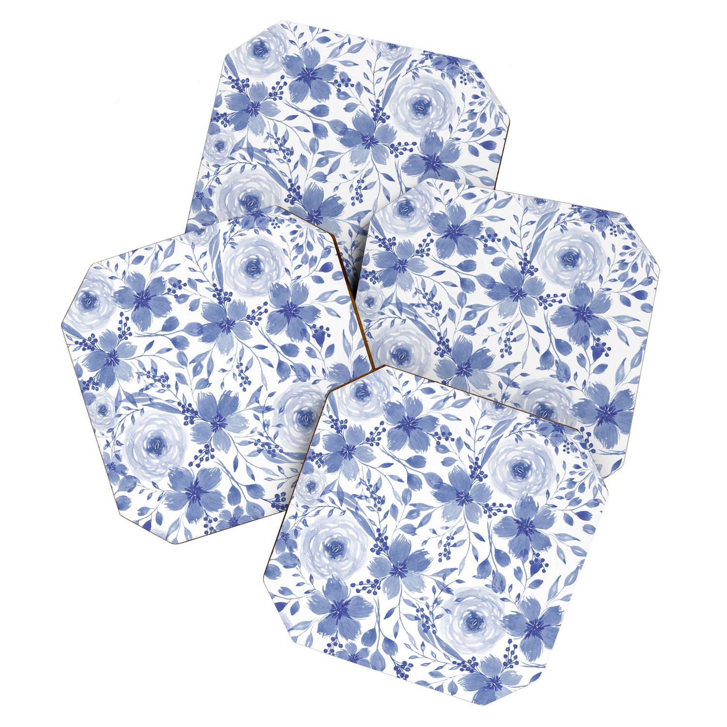 Blue and White Watercolor Florals Coaster Gallery Image 1