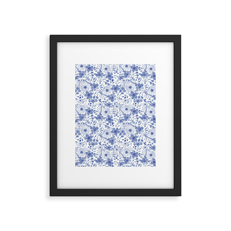Blue and White Watercolor Florals Framed Art Print Gallery Image 6