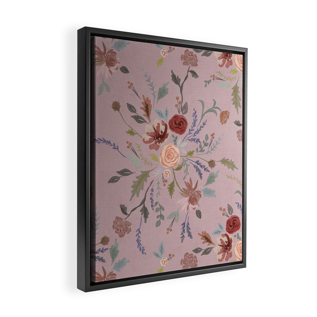 Bohemian Watercolor Floral - Cool Pink Framed Canvas Print Gallery Image 2