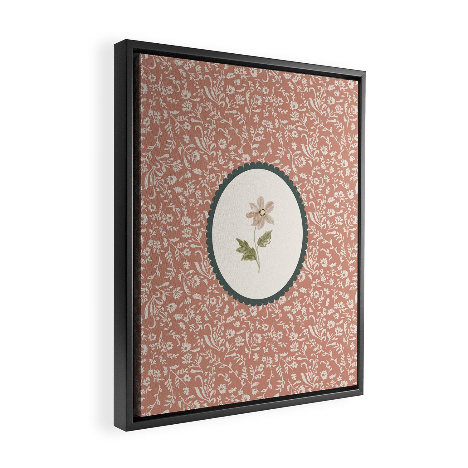 Boho Ditsy Floral on Terracotta Framed Canvas Print Gallery Image 2