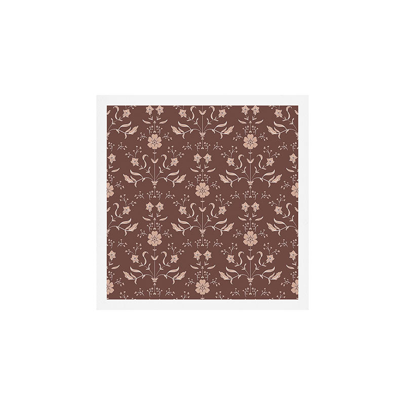 Cafe Block Print Floral - Brown Pink Art Print Gallery Image 1