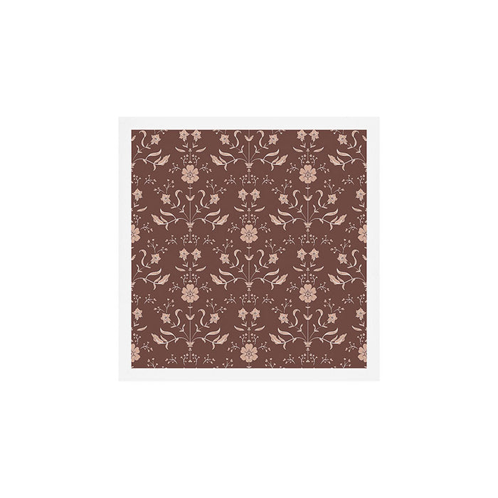 Cafe Block Print Floral - Brown Pink Art Print Gallery Image 1