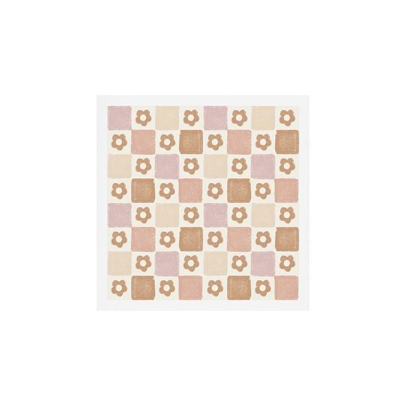Checkered Floral - Pink Brown Beige Art Print Gallery Image 1