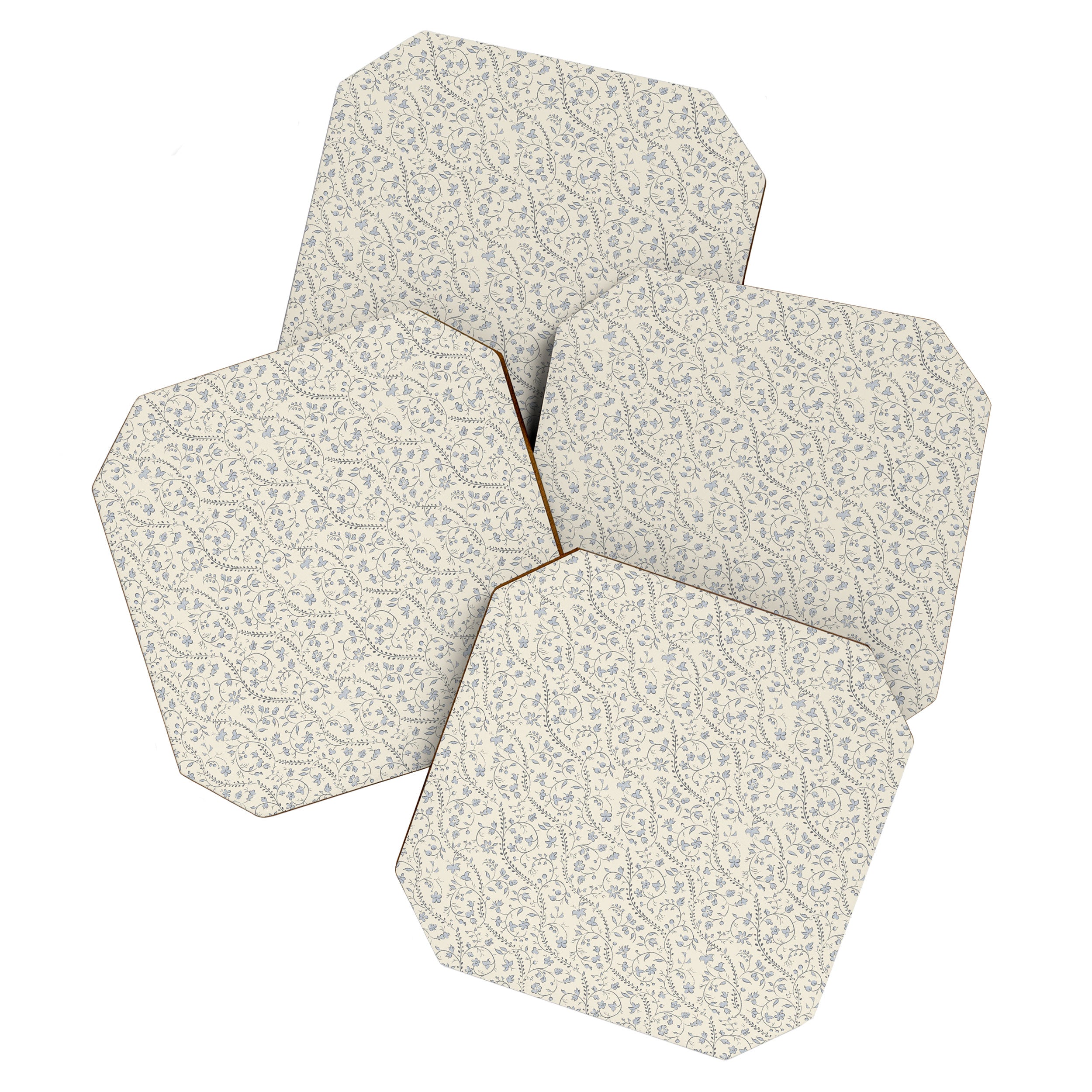 Diagonal Trailing Ditsy Floral - Cream Blue Coaster Gallery Image 1