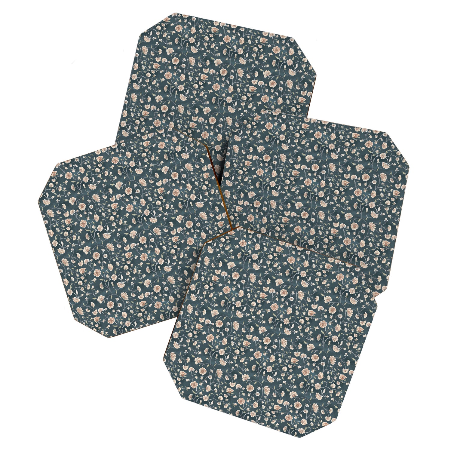 Ditsy Block Print Trailing Floral - Midnight Coaster Gallery Image 1