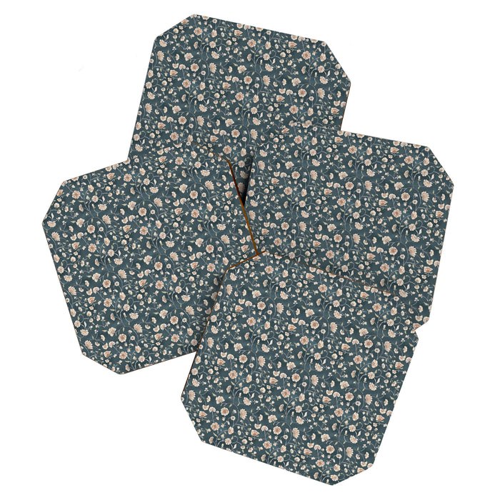 Ditsy Block Print Trailing Floral - Midnight Coaster Gallery Image 1