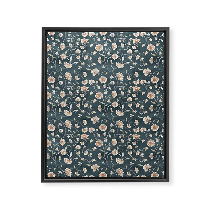 Ditsy Block Print Trailing Floral - Midnight Framed Canvas Print Gallery Image 1