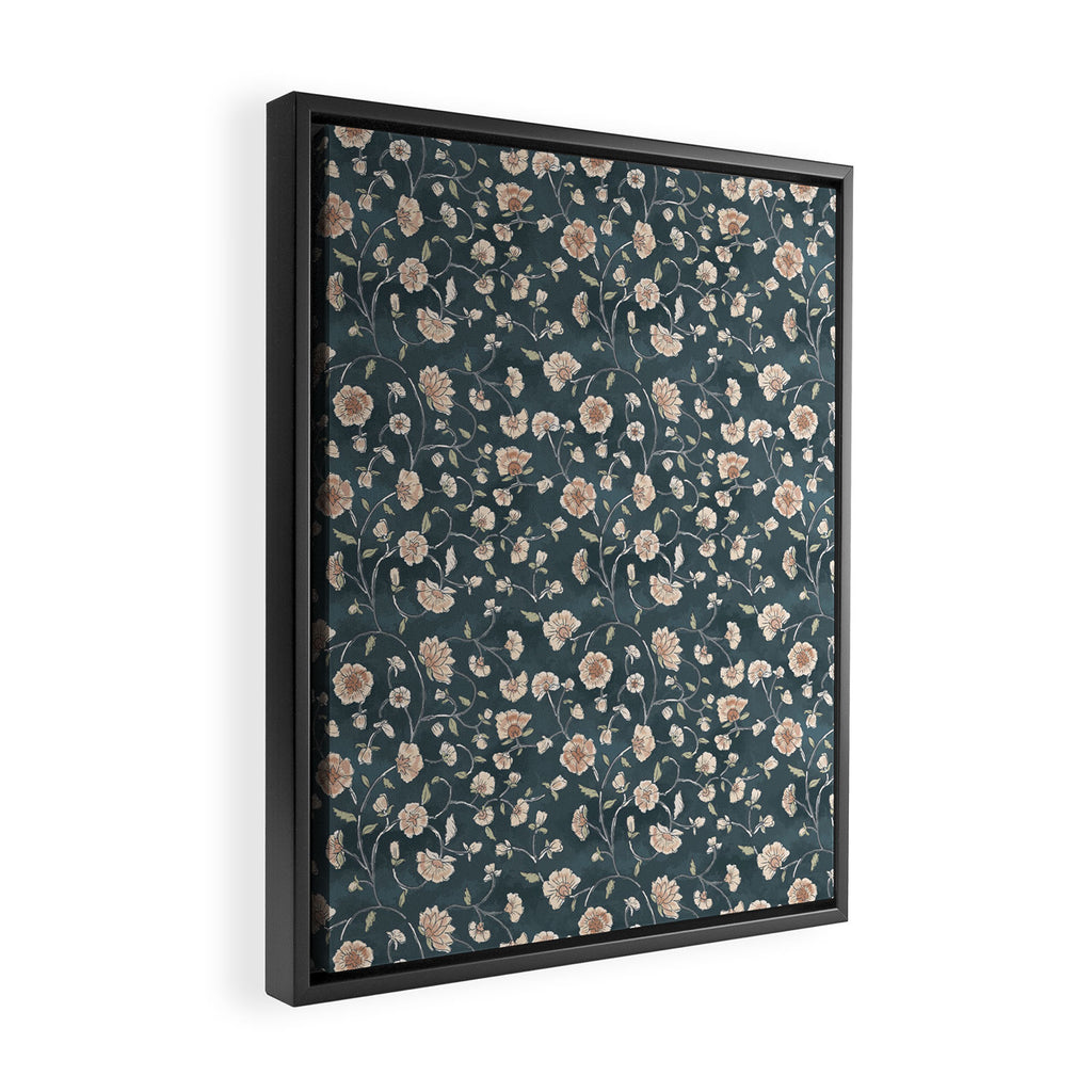 Ditsy Block Print Trailing Floral - Midnight Framed Canvas Print Gallery Image 2